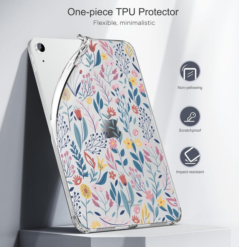 MoKo حافظة شفافة لجهاز iPad (A16) الجيل 11 2025 مقاس 11 بوصة/الجيل 10 2022 مقاس 10.9 بوصة، TPU ناعم وخفيف الوزن، مضادة للخدش، غلاف لوحي فائق الشفافية، مقاوم للصدمات، زهور - Image 3